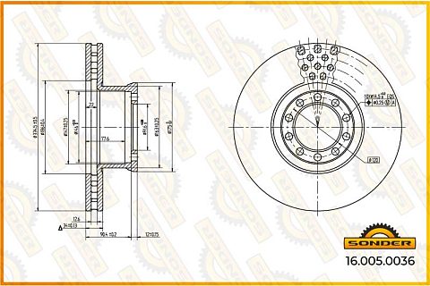 Диск тормозной MB Atego 335*34*102.5 о.н 9704210012 / 9704210612