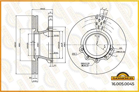Диск тормозной 335*176*34 MAN L2000TGL ABS